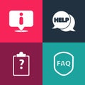 Set pop art Shield with text FAQ, Clipboard question marks, Speech bubble Help and Information icon. Vector Royalty Free Stock Photo