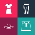 Set pop art Skirt, Elegant women hat, Leggings and Woman dress icon. Vector Royalty Free Stock Photo