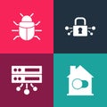 Set pop art Smart home, Server, Data, Web Hosting, Cyber security and System bug icon. Vector Royalty Free Stock Photo