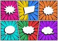 Set in pop art style. White empty comic speech bubbles on colorful background. Vector Royalty Free Stock Photo