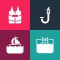 Set pop art Swimming pool with ladder, Yacht sailboat, Snorkel and Life jacket icon. Vector Royalty Free Stock Photo