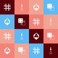 Set pop art Tic tac toe game, Dart arrow, Game dice and icon. Vector