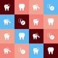 Set pop art Tooth whitening, Broken tooth and Toothache painkiller tablet icon. Vector