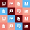 Set pop art User manual, Open book, PDF file document and icon. Vector Royalty Free Stock Photo
