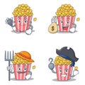 Set of Popcorn character with doctor money mouth farmer pirate Royalty Free Stock Photo