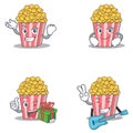 Set of Popcorn character with successful smirking gift guitar
