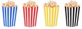 Set of popcorn in multi-colored boxes on isolate and white background