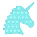 Set of popit blue unicorn in style a fashionable silicon fidget toys. Addictive antistress toy in pastel colors. Bubble