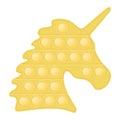 Set of popit yellow unicorn in style a fashionable silicon fidget toys. Addictive antistress toy in pastel colors