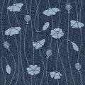 Set of poppy flower and leaves - Pattern of the decorative background - Interior wallpaper - Blue jeans texture Royalty Free Stock Photo
