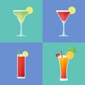 Set of popular alcoholic cocktails. Flat style icons. Vector illustration. Royalty Free Stock Photo