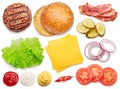 Set of popular cheeseburger ingredients isolated on white background Royalty Free Stock Photo
