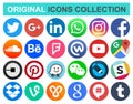 Set of popular circle social media and other icons