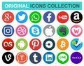 Set of popular circle social media and other icons