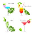 Set of popular cocktails decorated with fruit slices and tropica Royalty Free Stock Photo