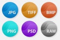 Image file types formats labels icon set.