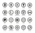 Set of popular cryptocurrency in vector. Black and white Crypto symbols or icons.