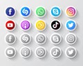 Set of popular entertainment and social network icons. Facebook, Youtube, Shazam, podcast, Whatsapp, Viu, Skype, TikTok, Instagram