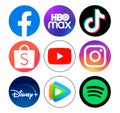 Set of popular mobile apps round icons: TikTok, Facebook, HBO Max, TikTok, Shopee and others Royalty Free Stock Photo