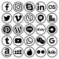 Set of popular round black social media icons Royalty Free Stock Photo