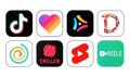 Set of Popular Short Video Mobile Apps: Tiktok, Likee, Clash, Dubsmash, Funimate, Triller, Youtube Shorts and Instagram Reels