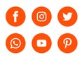 Set of popular social media icons logos Facebook  Instagram Twitter  WhatsApp Youtube pinterest element vector. Royalty Free Stock Photo