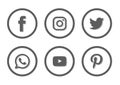 Set of popular social media icons logos Facebook Instagram Twitter WhatsApp Youtube pinterest element vector.