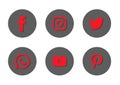 Set of popular social media icons logos Facebook  Instagram Twitter  WhatsApp Youtube pinterest element vector. Royalty Free Stock Photo