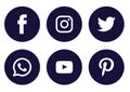 Set of popular social media icons logos Facebook Instagram Twitter WhatsApp Youtube pinterest element vector.