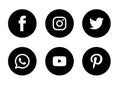 Set of popular social media icons logos Facebook  Instagram Twitter  WhatsApp Youtube pinterest element vector. Royalty Free Stock Photo