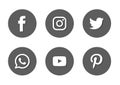 Set of popular social media icons logos Facebook  Instagram Twitter  WhatsApp Youtube pinterest element vector. Royalty Free Stock Photo