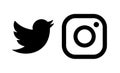 Set of popular social media logos, icons black Instagram, Twitter, Royalty Free Stock Photo