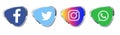 Set of popular social media logos, icons facebook instagram twitter youtube whatsapp