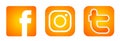 Set of popular social media logos icons Instagram Facebook Twitter element vector in Gold orange on white background