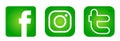 Set of popular social media logos icons Instagram Facebook Twitter element vector in green on white background