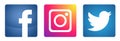 Set of popular social media logos icons Instagram Facebook Twitter element vector on white background
