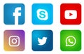 Set of popular social media logos icons, Instagram Facebook Twitter Youtube WhatsApp element vector