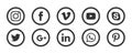 Set of popular social media logos icons Instagram Facebook Twitter Youtube WhatsApp vimeo pinterest linkedin element vector