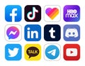 Set of popular social media and other icons: Facebook, Tiktok, Likee, HBO Max and others, vector illustration Royalty Free Stock Photo