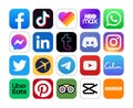 Set of popular social media and other icons: Facebook, Tiktok, Likee, WhatsApp and others, vector illustration Royalty Free Stock Photo