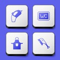 Set Portable vacuum cleaner, Toilet, Kitchen apron and Brush for cleaning icon. White square button. Vector