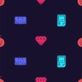 Set Portable video game console, Video, Diamond and Bomb ready to explode on seamless pattern. Vector