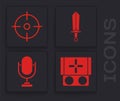 Set Portable video game console, Target sport, Sword for game and Microphone icon. Vector