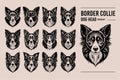 Set of portrait border collie dog head silhouette design Royalty Free Stock Photo
