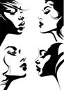 Set of portrait female silhouettes for logo