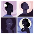 Set of portraits of African women in half-turn. Avatars