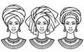 Set of portraits the African women in various turbans.