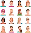 Set of vector avatars of women in a flat style