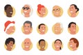 Set of portraits of different people. Vector illustration with set of 15 different portraits of happy smiling men, women, children