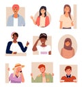Set of portraits in flat design. Positive young people different nationalities. Stylish person faces Royalty Free Stock Photo